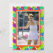 Pickleball Party Balloons Confetti Sinaasappel Fot Kaart (Achterkant)