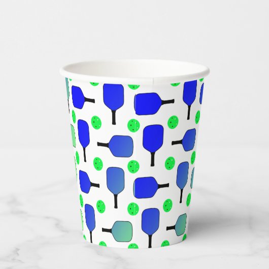 Pickleball Party Blauwe Groene Paddles en Ballen Papieren Bekers (Rechts)