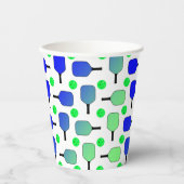 Pickleball Party Blauwe Groene Paddles en Ballen Papieren Bekers (Voorkant)