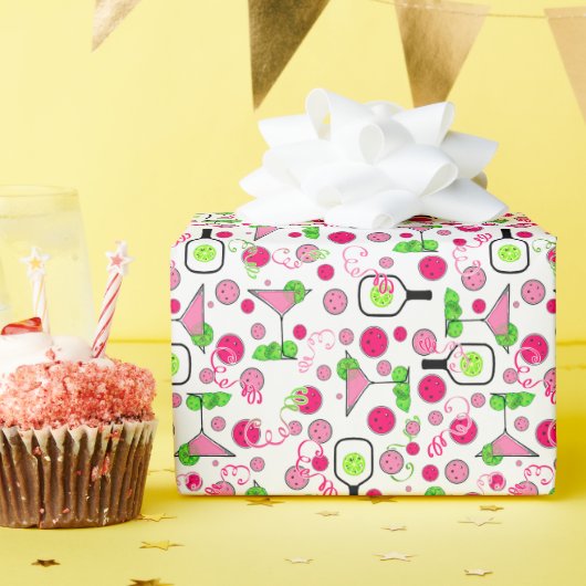 Pickleball Party Celebration Cosmo Cocktail White Cadeaupapier (Verjaardagsfeest)