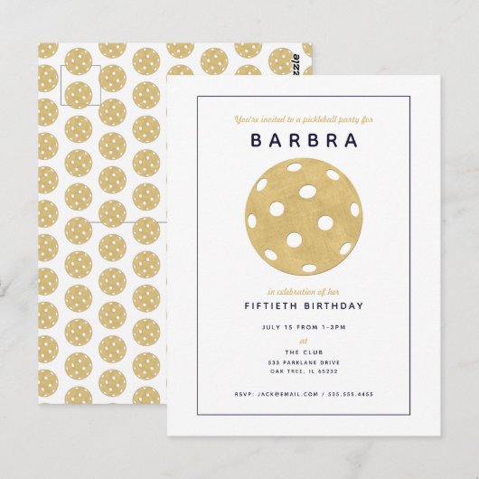 Pickleball Party Chic Gold Black Party - Uitnodigi Briefkaart (Voorkant / Achterkant)
