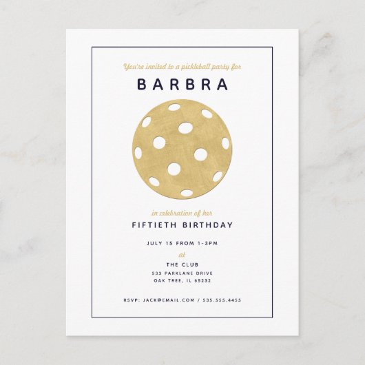 Pickleball Party Chic Gold Black Party - Uitnodigi Briefkaart (Voorkant)