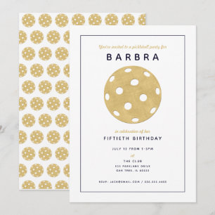 Pickleball Party Chic Gold Black Party - Uitnodigi Kaart