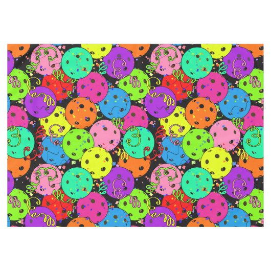 Pickleball Party Confetti en ballonnen op zwart Tafelkleed (Voorkant (Horizontaal))