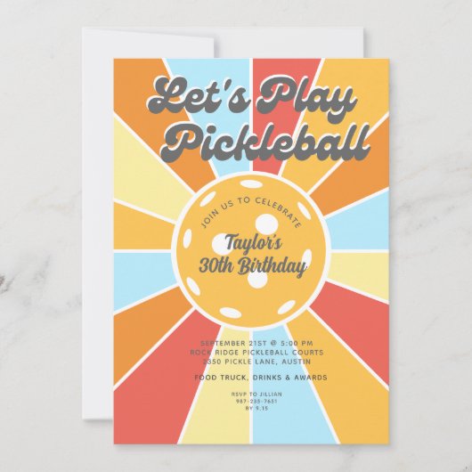 Pickleball Party Cool Retro Sunburst Stripes Kaart (Voorkant)