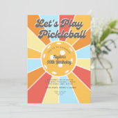 Pickleball Party Cool Retro Sunburst Stripes Kaart (Staand voorkant)