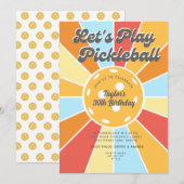 Pickleball Party Cool Retro Sunburst Stripes Kaart (Voorkant / Achterkant)
