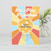 Pickleball Party Cool Retro Sunburst Stripes Kaart (Staand voorkant)