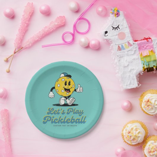 Pickleball Party Funny Pickleball Cartoon Mascotte Papieren Bordje (Feest)