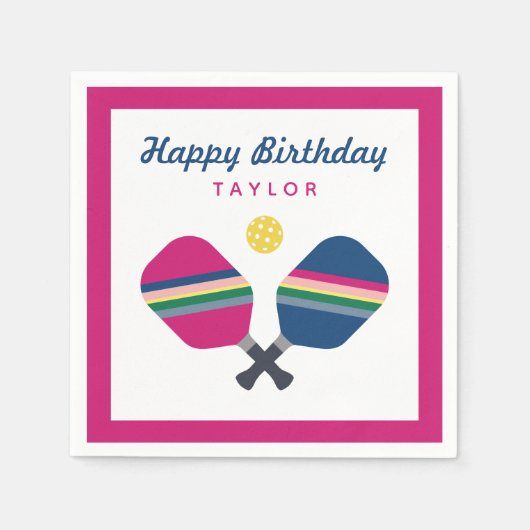 Pickleball Party - Gepersonaliseerde naam Roze Nap Servet (Voorkant)