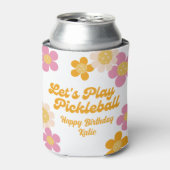 Pickleball Party Groovy Retro Roze Sinaasappel Blikjeskoeler (Blikje Voorkant)