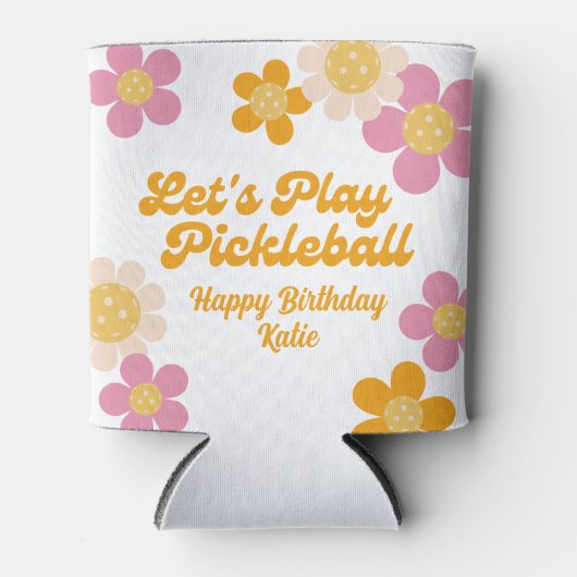 Pickleball Party Groovy Retro Roze Sinaasappel Blikjeskoeler (Voorkant)