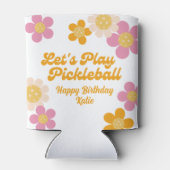 Pickleball Party Groovy Retro Roze Sinaasappel Blikjeskoeler (Achterkant)