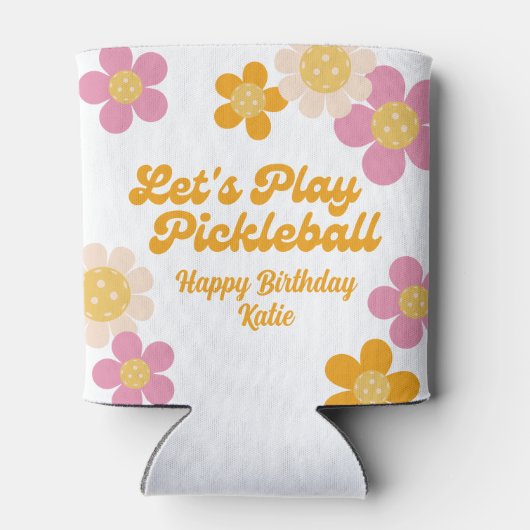 Pickleball Party Groovy Retro Roze Sinaasappel Blikjeskoeler (Achterkant)