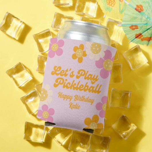 Pickleball Party Groovy Retro Roze Sinaasappel Blikjeskoeler (Insitu Zomer)