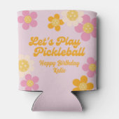 Pickleball Party Groovy Retro Roze Sinaasappel Blikjeskoeler (Achterkant)