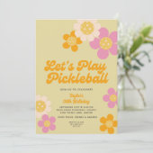Pickleball Party Groovy Retro Roze Sinaasappel Kaart (Staand voorkant)