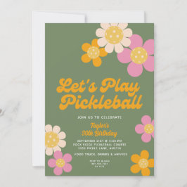 Pickleball Party Groovy Retro Roze Sinaasappel Kaart