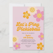 Pickleball Party Groovy Retro Roze Sinaasappel Kaart (Voorkant)