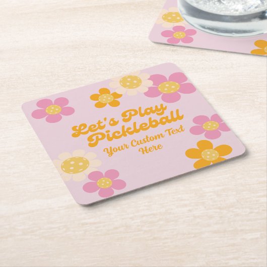 Pickleball Party Groovy Retro Roze Sinaasappel Kartonnen Onderzetters (Schuin)