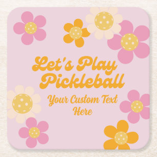 Pickleball Party Groovy Retro Roze Sinaasappel Kartonnen Onderzetters