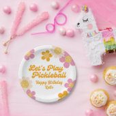 Pickleball Party Groovy Retro Roze Sinaasappel Papieren Bordje (Feest)