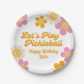Pickleball Party Groovy Retro Roze Sinaasappel Papieren Bordje (Voorkant)