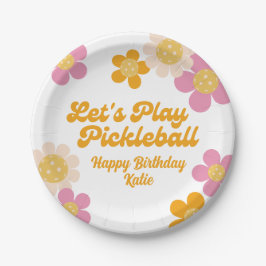 Pickleball Party Groovy Retro Roze Sinaasappel Papieren Bordje