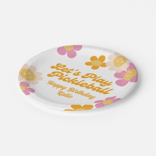 Pickleball Party Groovy Retro Roze Sinaasappel Papieren Bordje (Gekanteld)