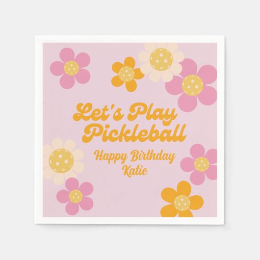 Pickleball Party Groovy Retro Roze Sinaasappel Servet (Voorkant)