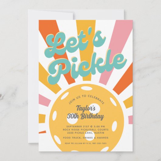 Pickleball Party Kleurrijke Retro Sun burst Stripe Kaart (Voorkant)