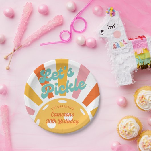 Pickleball Party Kleurrijke Retro Sun burst Stripe Papieren Bordje (Feest)
