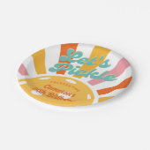 Pickleball Party Kleurrijke Retro Sun burst Stripe Papieren Bordje (Gekanteld)
