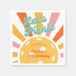 Pickleball Party Kleurrijke Retro Sun burst Stripe Servet