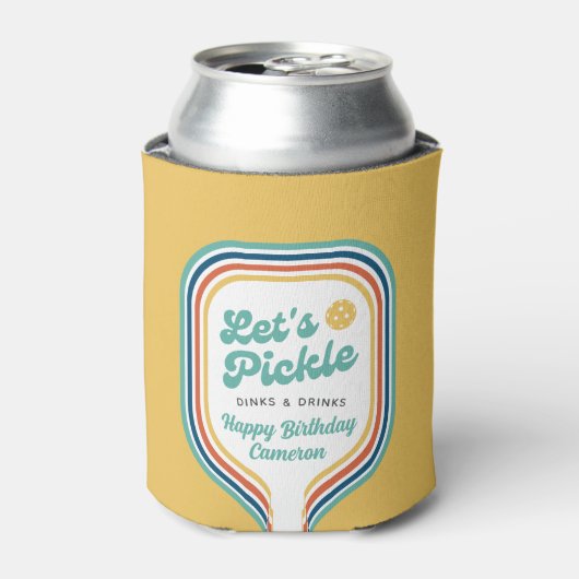 Pickleball Party Laten we Retro Rainbow Stripe bei Blikjeskoeler (Blikje Voorkant)