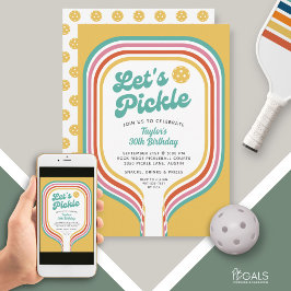 Pickleball Party Laten we Retro Rainbow Stripe bei Kaart