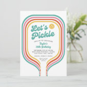 Pickleball Party Laten we Retro Rainbow Stripe bei Kaart (Staand voorkant)