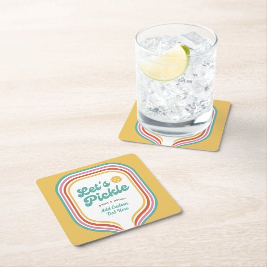 Pickleball Party Laten we Retro Rainbow Stripe bei Kartonnen Onderzetters (Insitu)