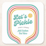 Pickleball Party Laten we Retro Rainbow Stripe bei Kartonnen Onderzetters<br><div class="desc">Leuke papieren onderzetters voor je volgende pickleball party. Design heeft een retro stripe omtrek van een Pickleball Paddle en de woorden "Let's Pickle" in een leuk lettertype. Voeg eenvoudig uw aangepaste tekst toe - de naam van de speler, de naam van de pickleball club/het toernooi, enz. Geweldig voor een volwassen...</div>