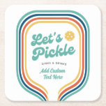 Pickleball Party Laten we Retro Rainbow Stripe bei Kartonnen Onderzetters<br><div class="desc">Leuke papieren onderzetters voor je volgende pickleball party. Design heeft een retro stripe omtrek van een Pickleball Paddle en de woorden "Let's Pickle" in een leuk lettertype. Voeg eenvoudig uw aangepaste tekst toe - de naam van de speler, de naam van de pickleball club/het toernooi, enz. Geweldig voor een volwassen...</div>