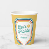 Pickleball Party Laten we Retro Rainbow Stripe bei Papieren Bekers (Voorkant)