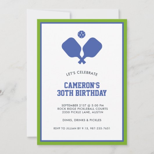 Pickleball Party Paddles Blauw Groen Custom Kaart (Voorkant)