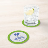Pickleball Party Paddles Blauw Groen Custom Ronde Kartonnen Onderzetter (Insitu)