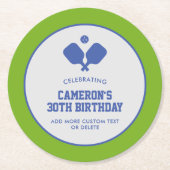 Pickleball Party Paddles Blauw Groen Custom Ronde Kartonnen Onderzetter (Voorkant)