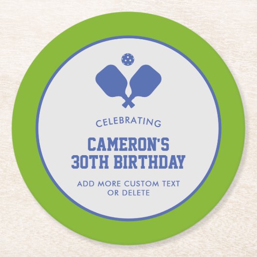 Pickleball Party Paddles Blauw Groen Custom Ronde Kartonnen Onderzetter (Voorkant)