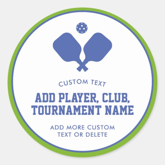 Pickleball Party Paddles Blauw Groen Custom Ronde Sticker (Voorkant)