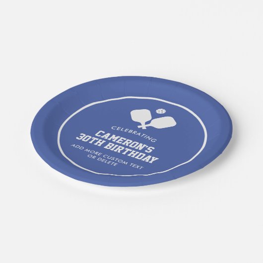 Pickleball Party Paddles Blauw Wit Custom Papieren Bordje (Gekanteld)