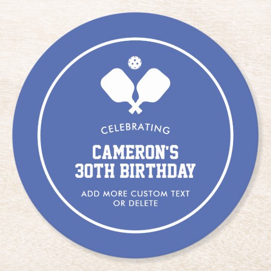 Pickleball Party Paddles Blauw Wit Custom Ronde Kartonnen Onderzetter (Voorkant)