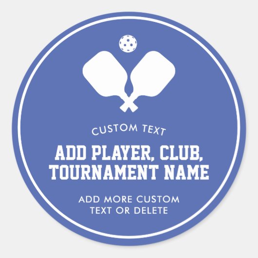 Pickleball Party Paddles Blauw Wit Custom Ronde Sticker (Voorkant)