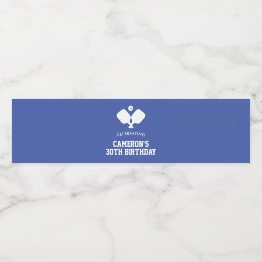 Pickleball Party Paddles Blauw Wit Custom Waterfles Etiket (Enkel label)